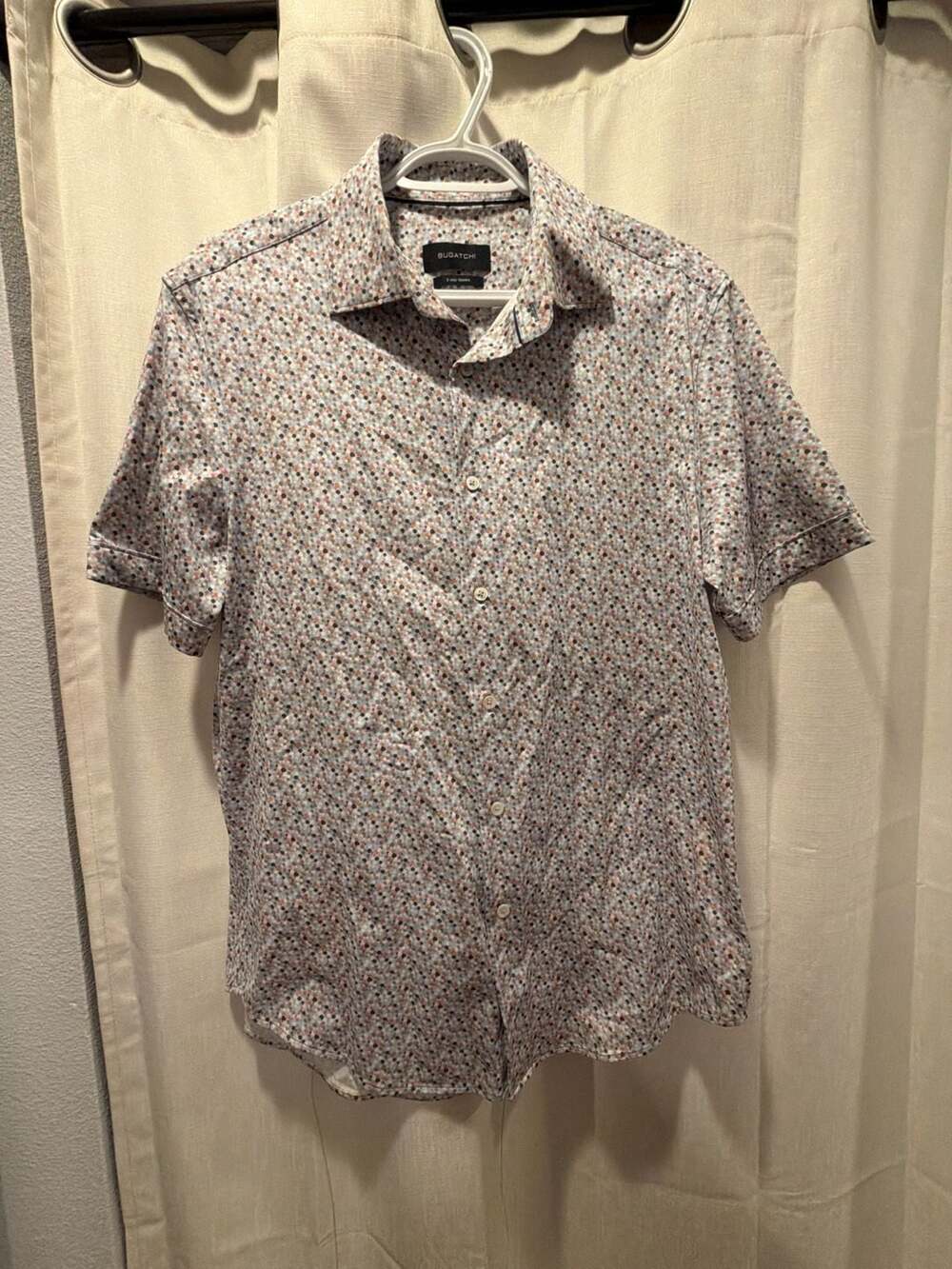 BUGATCHI OoohCotton Short Sleeve Shirt with 8 Way Stretch and Polka Dot Print